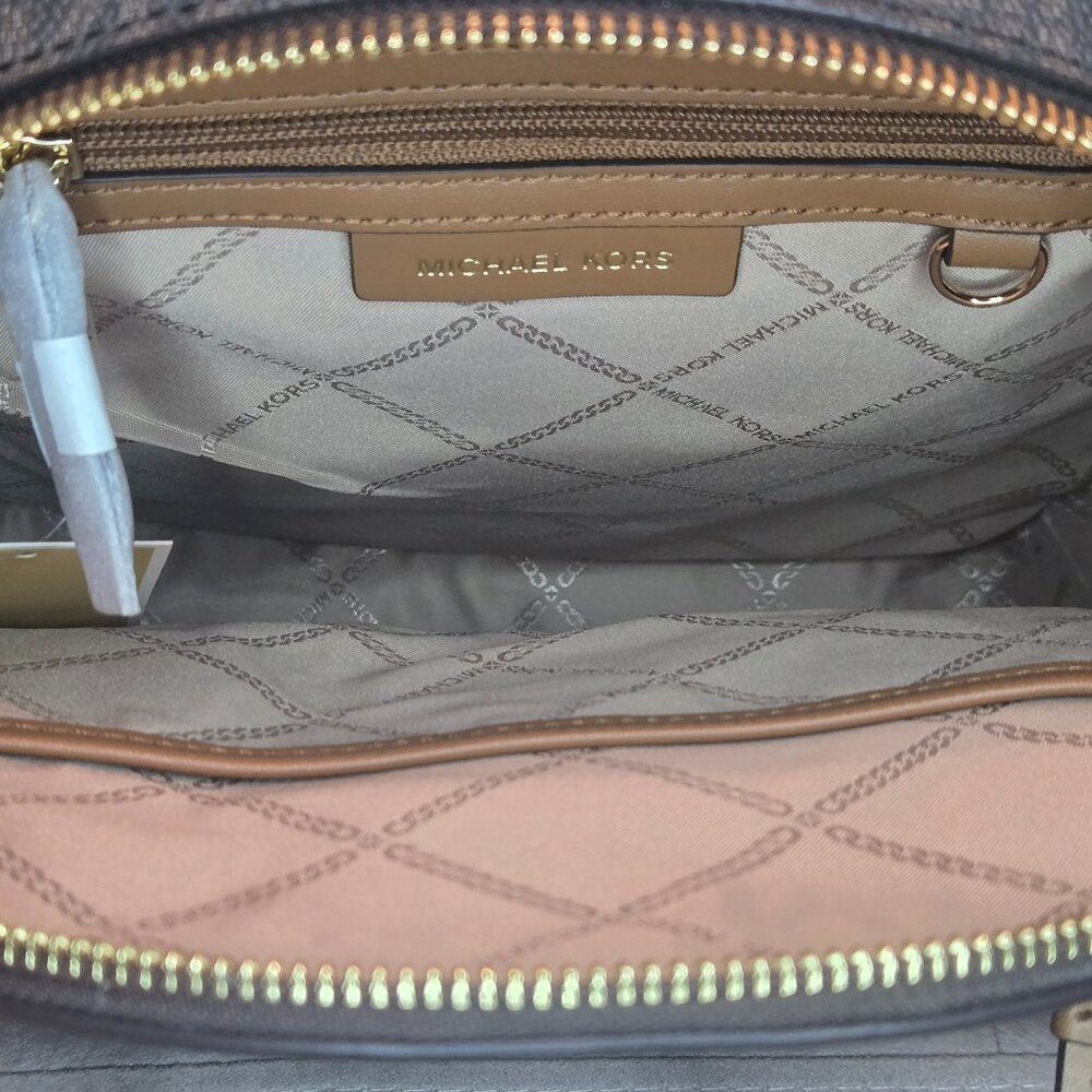 Michael Kors Brooklyn Medium Logo Backpack Purse Brown MK Monogram Leather - Picture 8 of 9